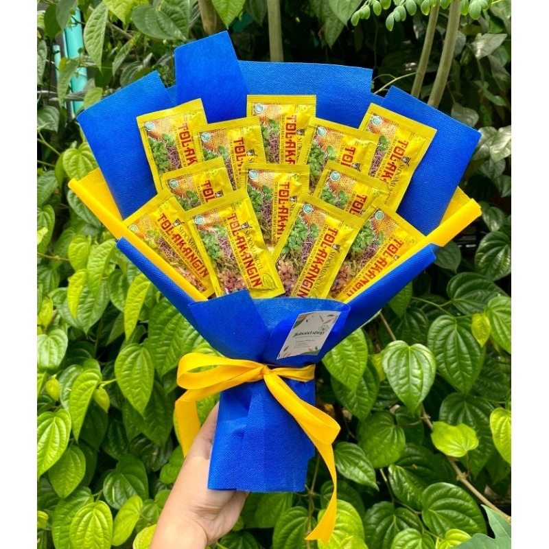 (S) Buket tolak angin Kuning biru elektrik hadiah wisuda ultah sidang/paket/bingkisan Snack Ulang Tahun/Ultah/ Wisuda/Kado/Hadiah Pacar/sahabat/Sidang skripsi/seminar/santunan anak yatim