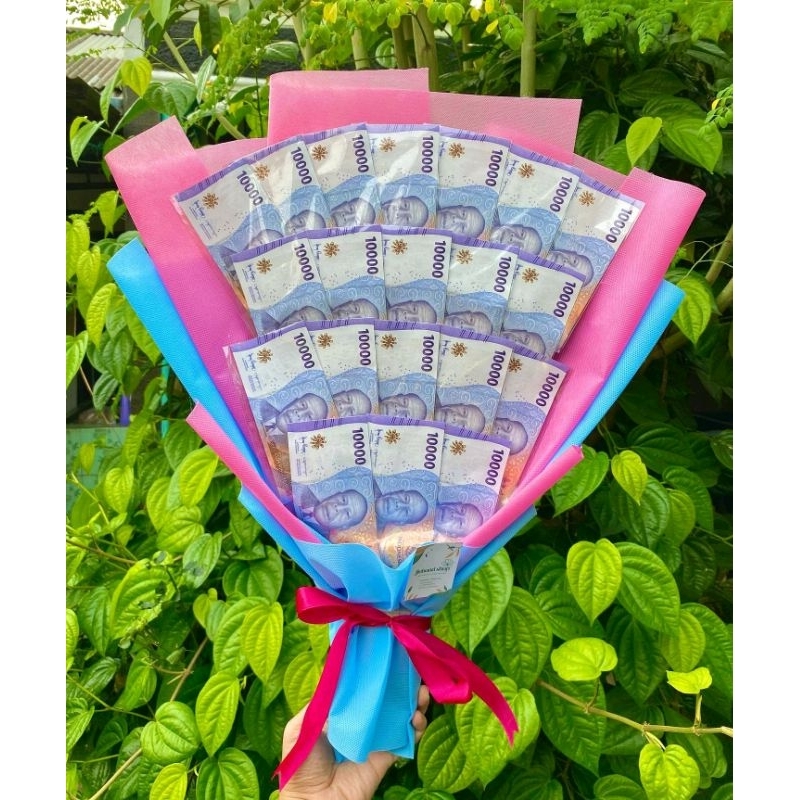 (S) BUKET UANG 10RB 20LEMBAR PINK BIRU/paket/bingkisan Snack Ulang Tahun/Ultah/ Wisuda/Kado/Hadiah P