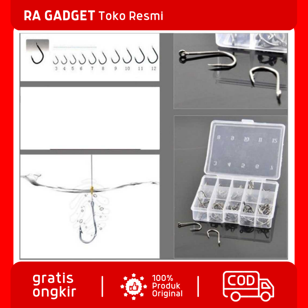 Kail Fishing Hook High Carbon Steel Aneka ukuran No 3-12 Set / Kail Pancing Pancingan Pengait Ikan B