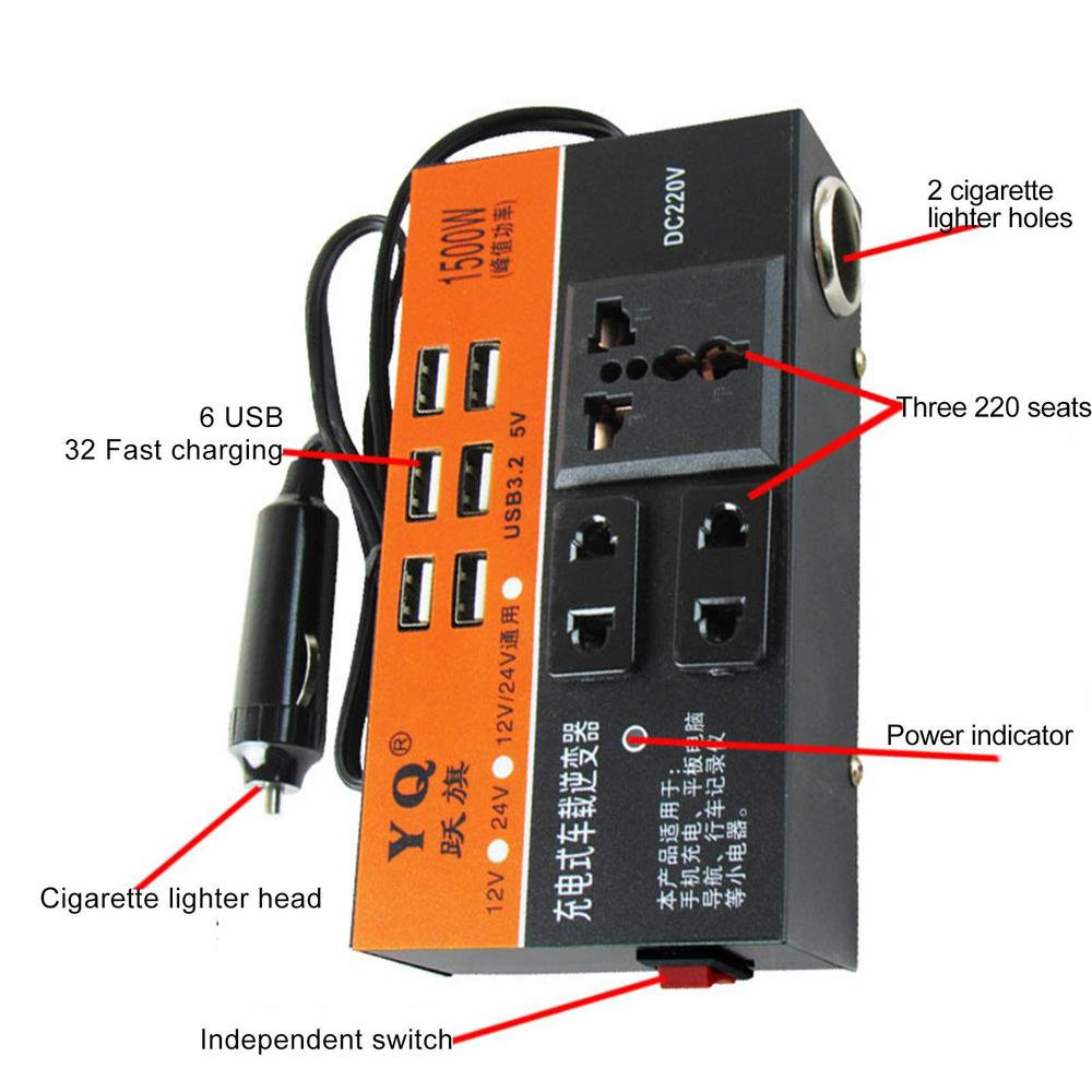 1500W / 2000W  Inverter Mobil 12v24v ke 220v Truk Multifungsi Soket Daya Universal pe Charger