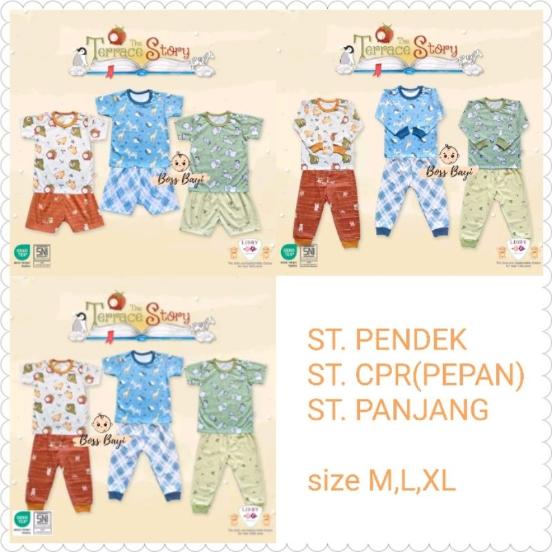 LIBBY BASIC WEAR - Setelan Oblong Kancing Pundak &quot;The Terrace Story&quot; Pendek | CPR(Pepan) | Panjang Bayi Anak