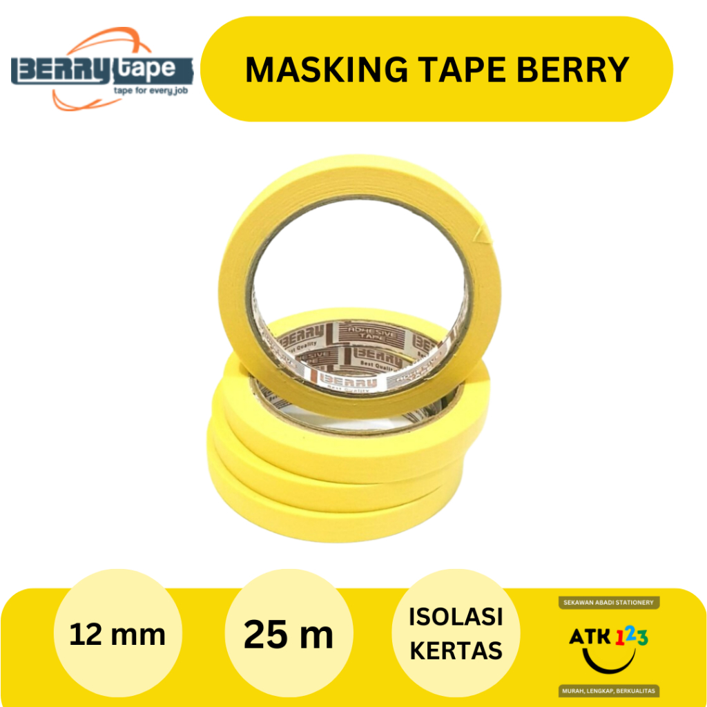 Masking Tape / Isolasi Kertas Merk Berry 12mm x 25m