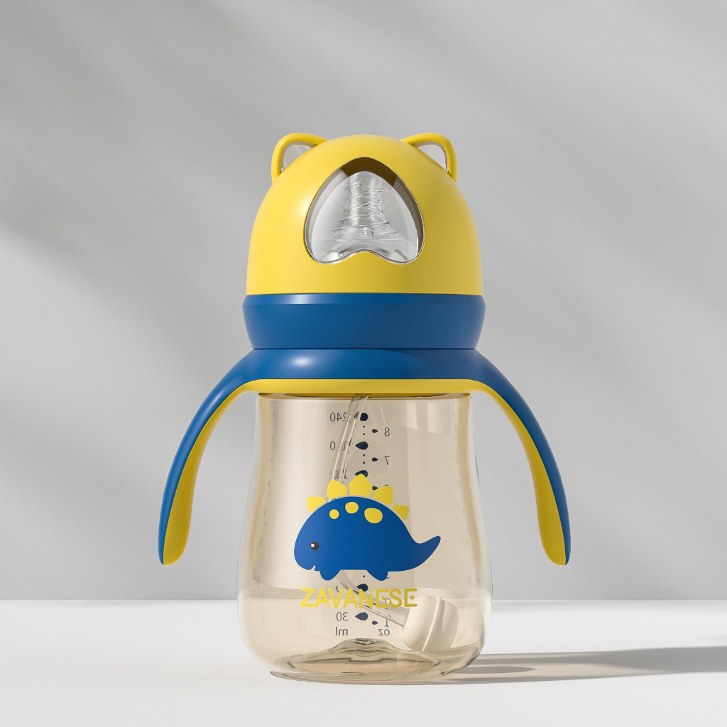 *COD* Botol Minum Bayi Zavanese 2in1& 3in 1 Dot dan Sedotan 240 & 300 ml Training Cup Karakter BPA Free-BOTOL 3IN1 KUNING