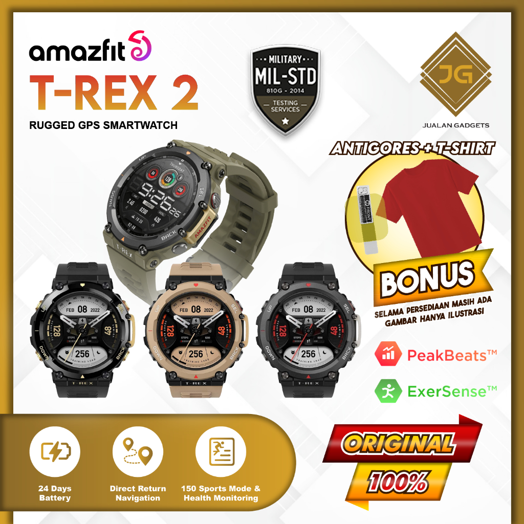 Amazfit T-Rex 2 Smartwatch Trex 2 Military Grade 5 Satellite Navigation - Garansi Resmi