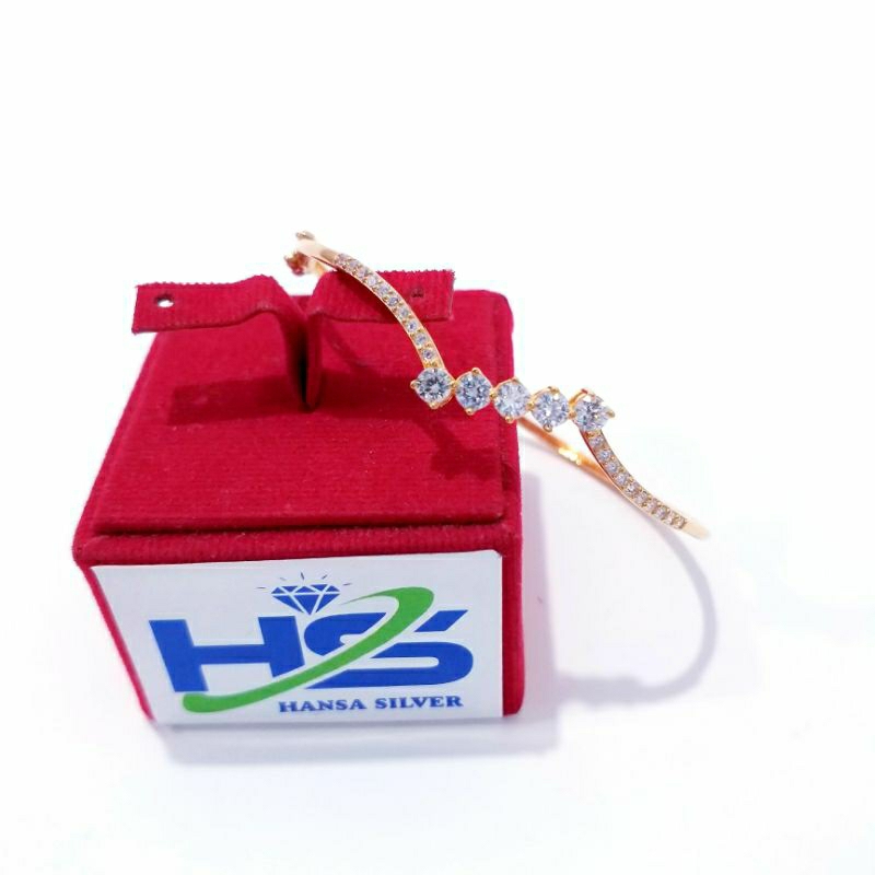 Gelang Perak Asli Silver 925 Lapis Emas Kuning Model Bangle Batu Putih