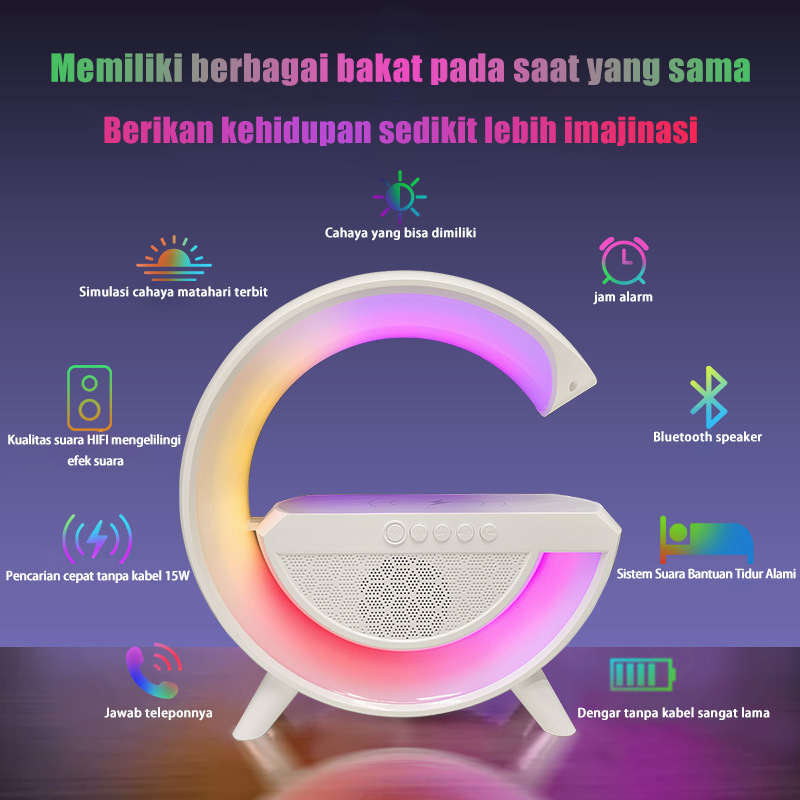 【COD】3 in 1 Multifunksional Ambient light 15w Wireless Charger Bluetooth Speaker Smart Home Atmospheric Lamp LED light Multifunct RGB Night Light Desk Lamp