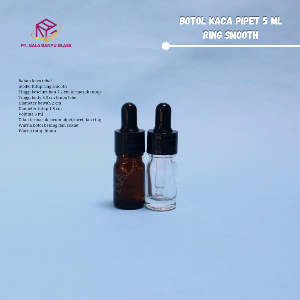 Botol kaca pipet 5ml tebal ring hitam smooth / botol serum 5ml bening