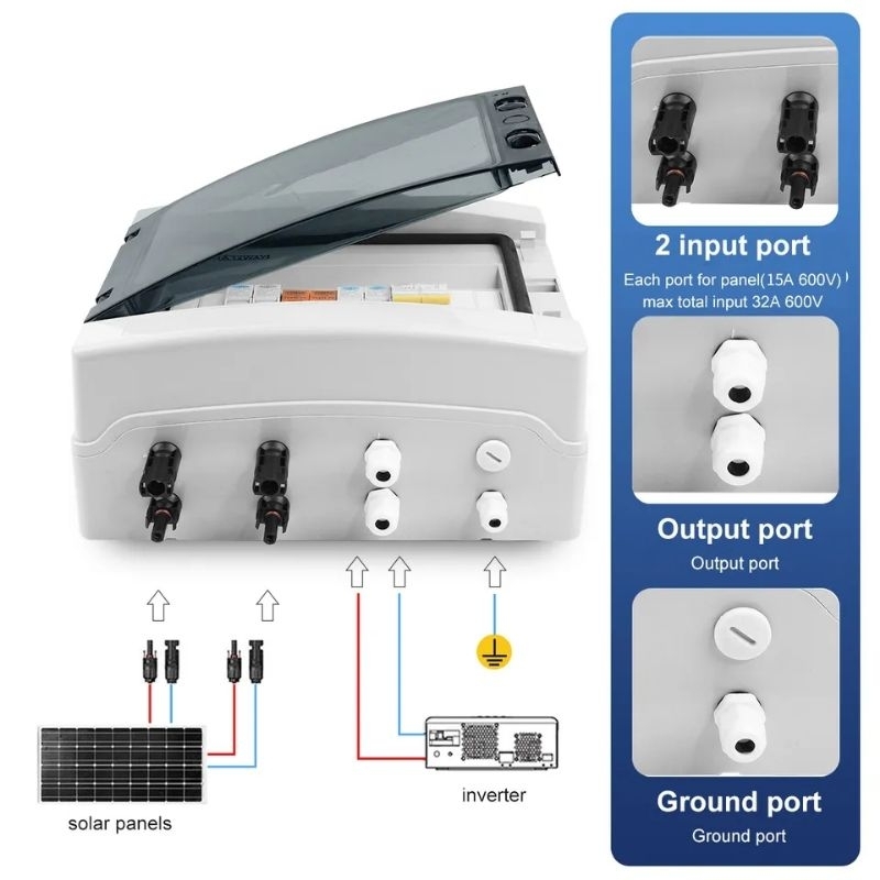 Box Panel With Lightning Protection 2 input 1 out DC 600V Fuse MCB SPD