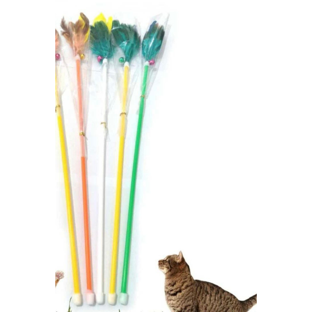 Mainan kucing tangkai bulu+kerincingan