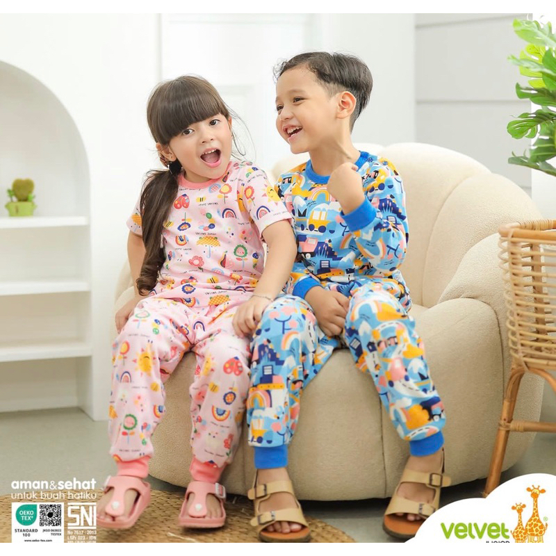 Velvet Junior GREAT ADVENTURE/STAR GAZER/SPRING BLOSSOM Setelan Baju pendek Celana Panjang BIG SIZE - Piyama Anak LB - XXL MIX BOY &amp; GIRL