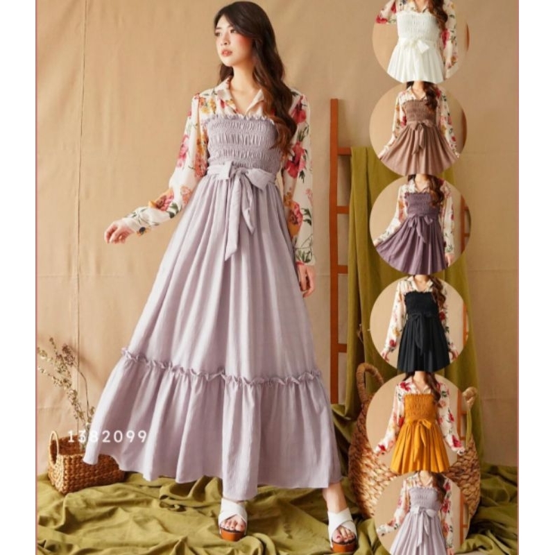 AIRA SMOCK DRESS GAMIS SMOCK MAXI MOTIF FLORAL