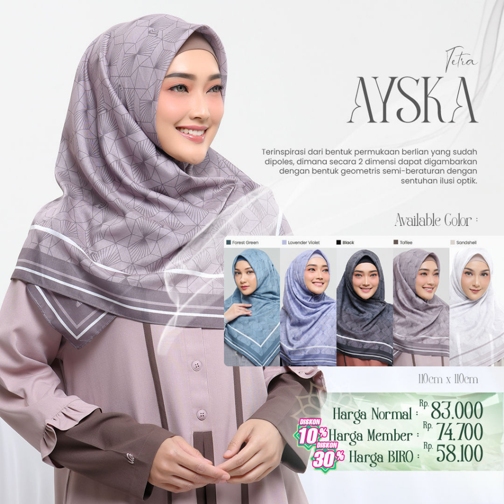 RABBANI TETRA AYSKA JILBAB SQUARE / SEGI EMPAT MOTIF