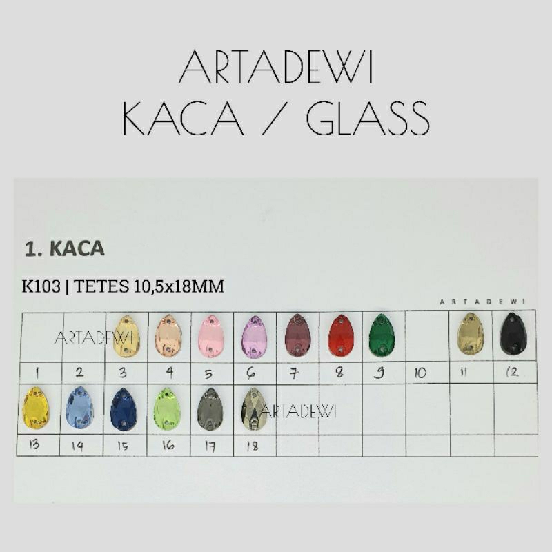 K103 | 1 lusin DIAMOND KACA TETES 10,5x18 mm NONCANGKANG