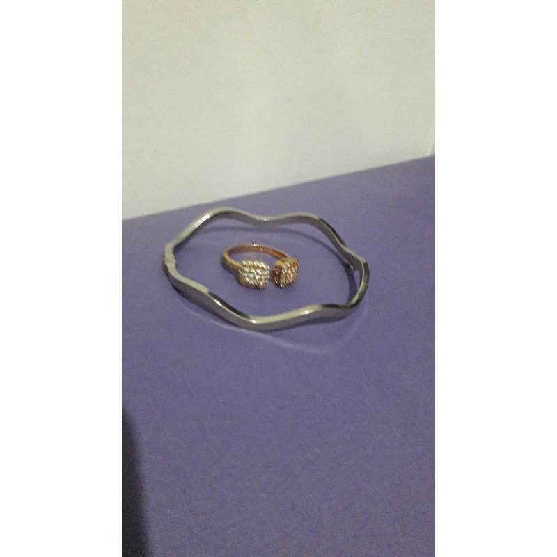 Cincin fashion gold mata & Gelang mas putih