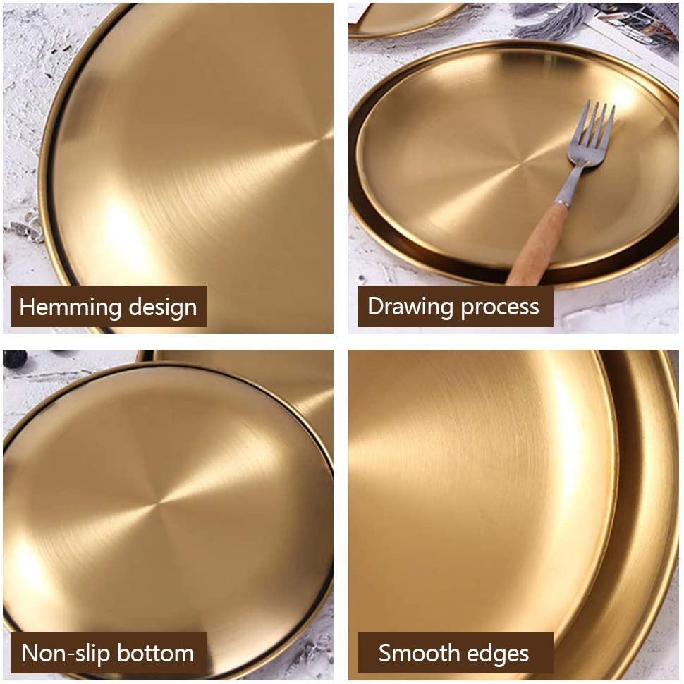 Piring Makan Dekorasi Nampan Baki Stainless Steel Plate 23 cm - ST201 - Golden