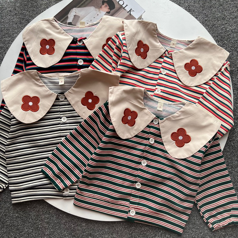 Stripe flower cardi sweater anak