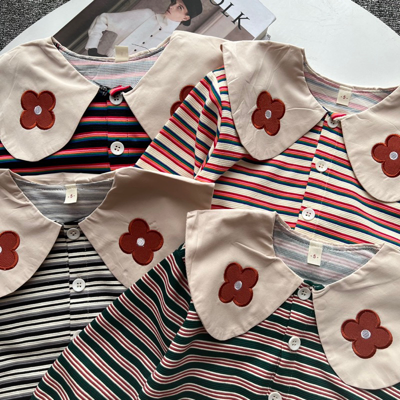 Stripe flower cardi sweater anak