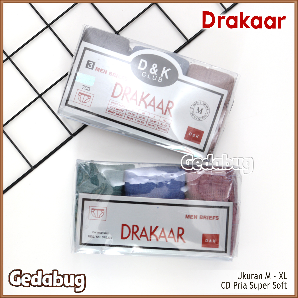 3 Pcs - Celana dalam pria DRAKAAR Mika | CD D&amp;K | Celana Pria dewasa Karet Kerut | Gedabug