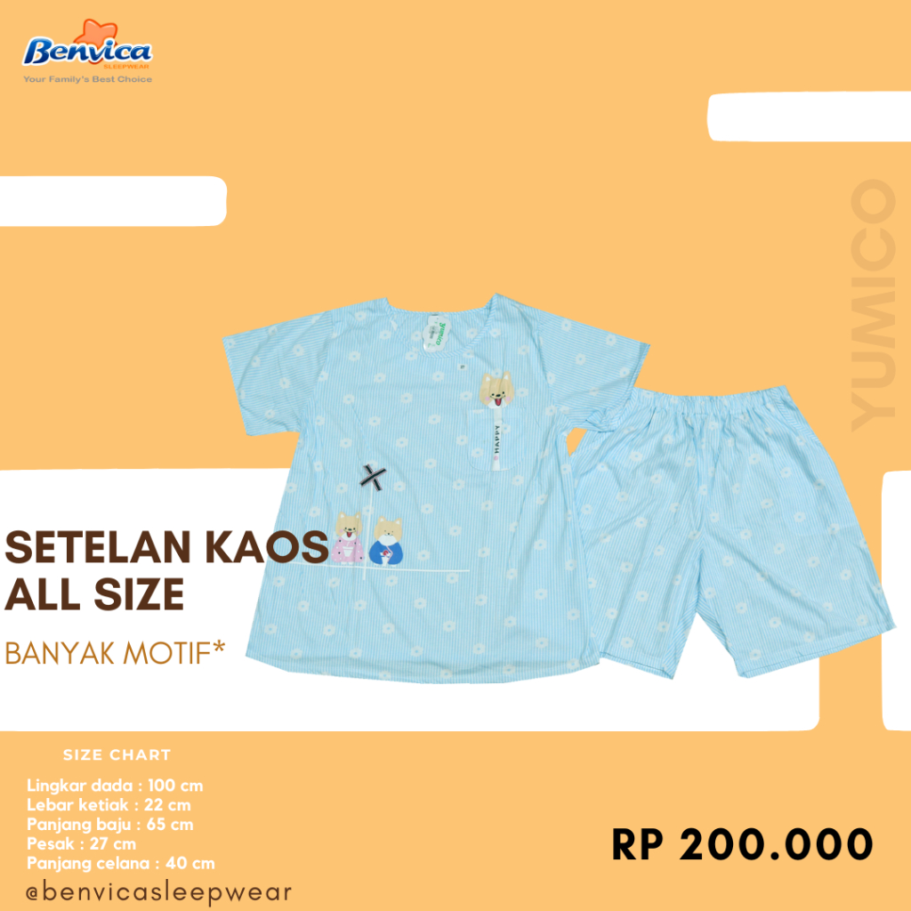 BAJU TIDUR SETELAN CELANA PENDEK KAOS PREMIUM YUMICO ALL SIZE