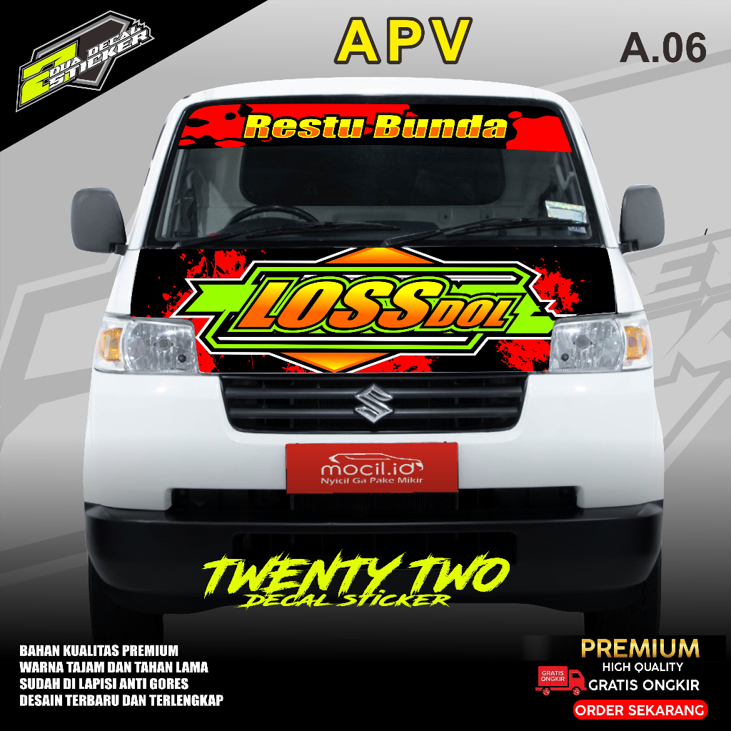 STIKER DECAL MOBIL APV PICKUP / KAP DEPAN  TWENTY TWO A.06