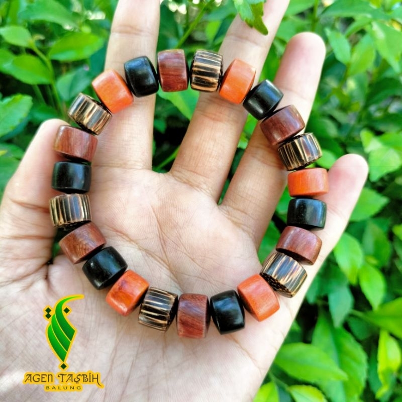 Gelang Kombinasi 4 kayu Motif tabung Size 10mm Asli 100%