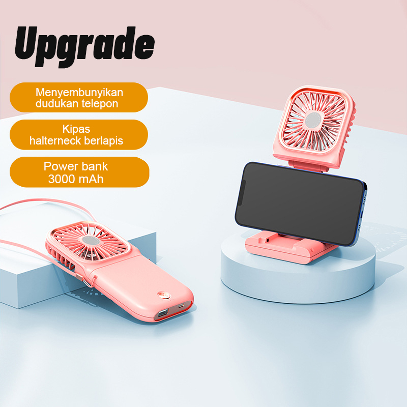 F30 Portable Mini USB Penggemar Lipat Dudukan Ponsel Dan Powerbank 3000mAh Baterai Tahan Lama