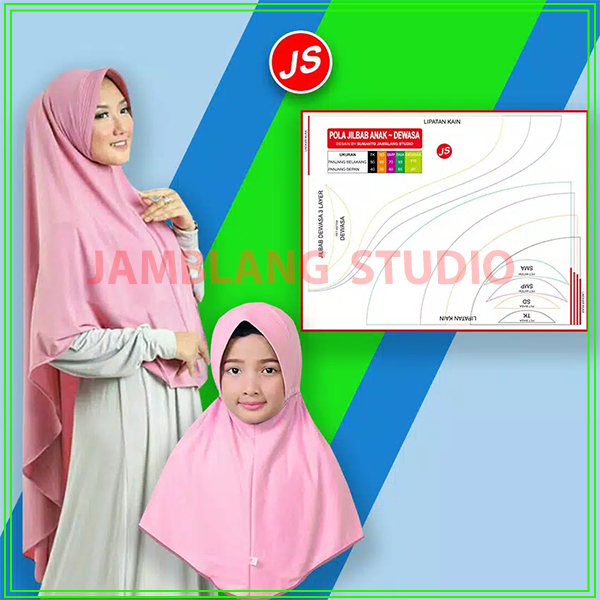 Pola jiplak jilbab anak dan dewasa JIP031