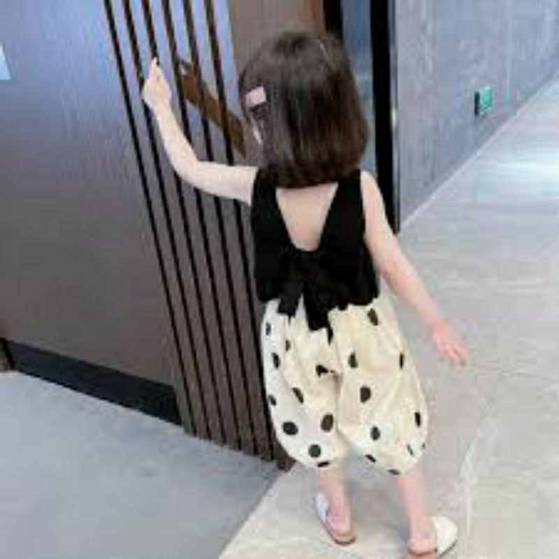 Setelan Korea anak perempuan, Setcel polkadot anak cewek, Baju Imporf anak, Korean Style anak, Pita 