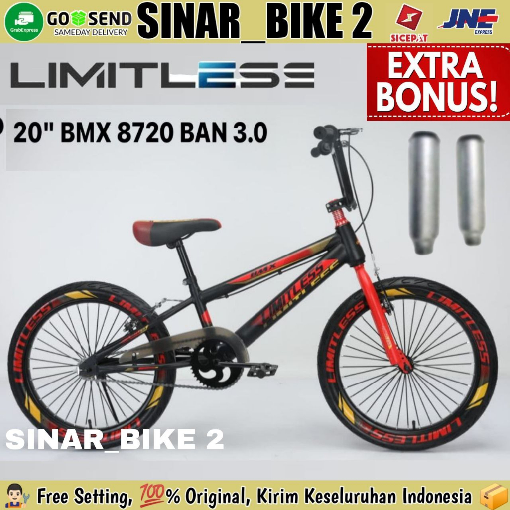 Sepeda BMX Anak Laki Laki Ukuran 20 Inch BMX Limitless 8720  Ban 3.0 Ban Warna