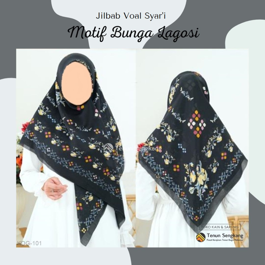 Jilbab Hijab Kerudung Motif Bunga Lagosi Bugis Voal Premium Segiempat Ukuran Syari - Tenun Sengkang 