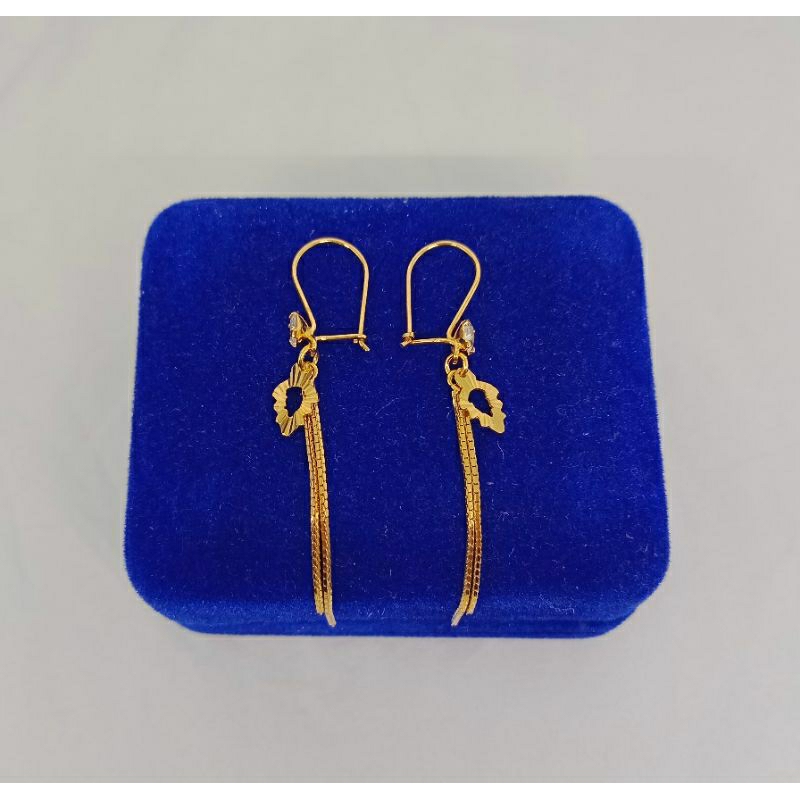 anting kait rumbay+daun ukir/perak asli silver 925 lapis emas/perhiasan fashion wanita terbaru