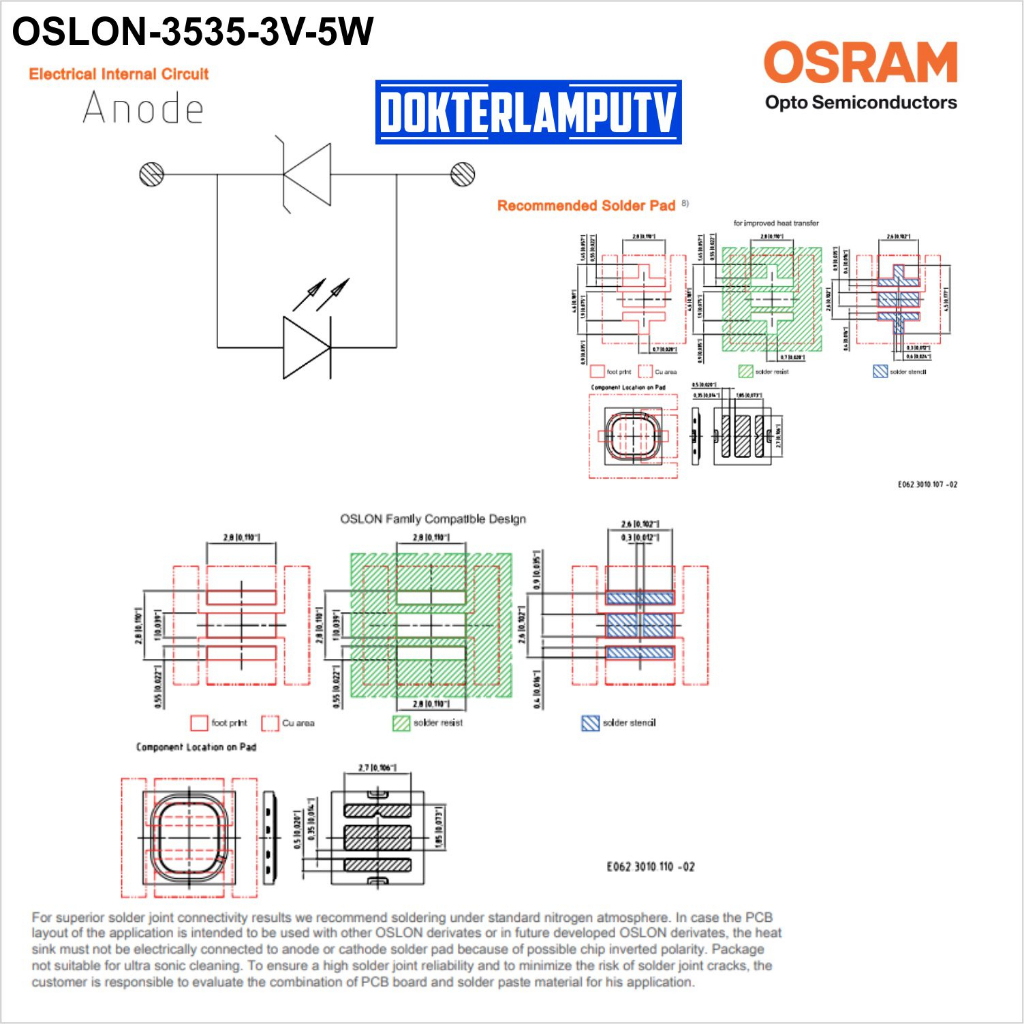 OSRAM OSLON BLACK FLAT 3535 3V 5W PUTIH UNTUK PENGGANTIAN LED MOTOR MOBIL PROYEKTOR DIY CREE