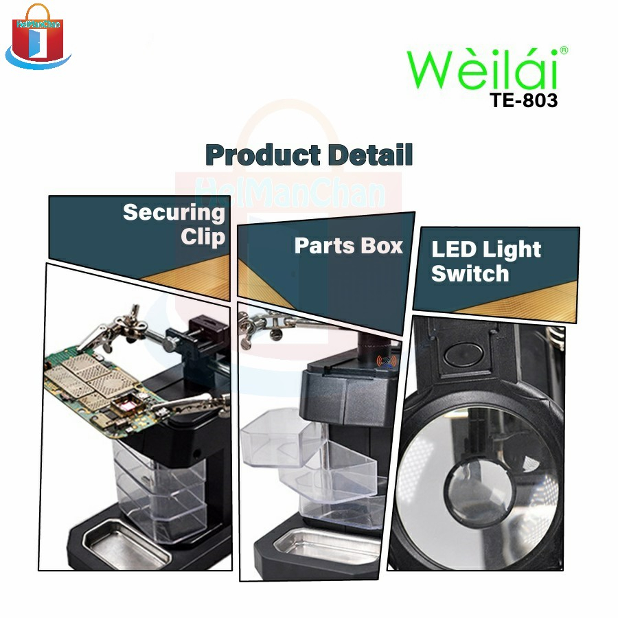 Kaca Pembesar Weilai TE-803 Dudukan Stasiun Magnifier LED Light Clamp