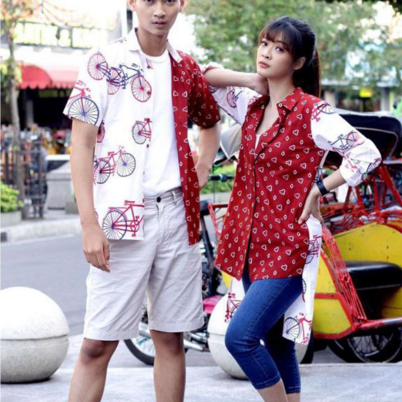 baju batik couple motif ontel mix jumputan modern solo bahan katun size S-XXXL