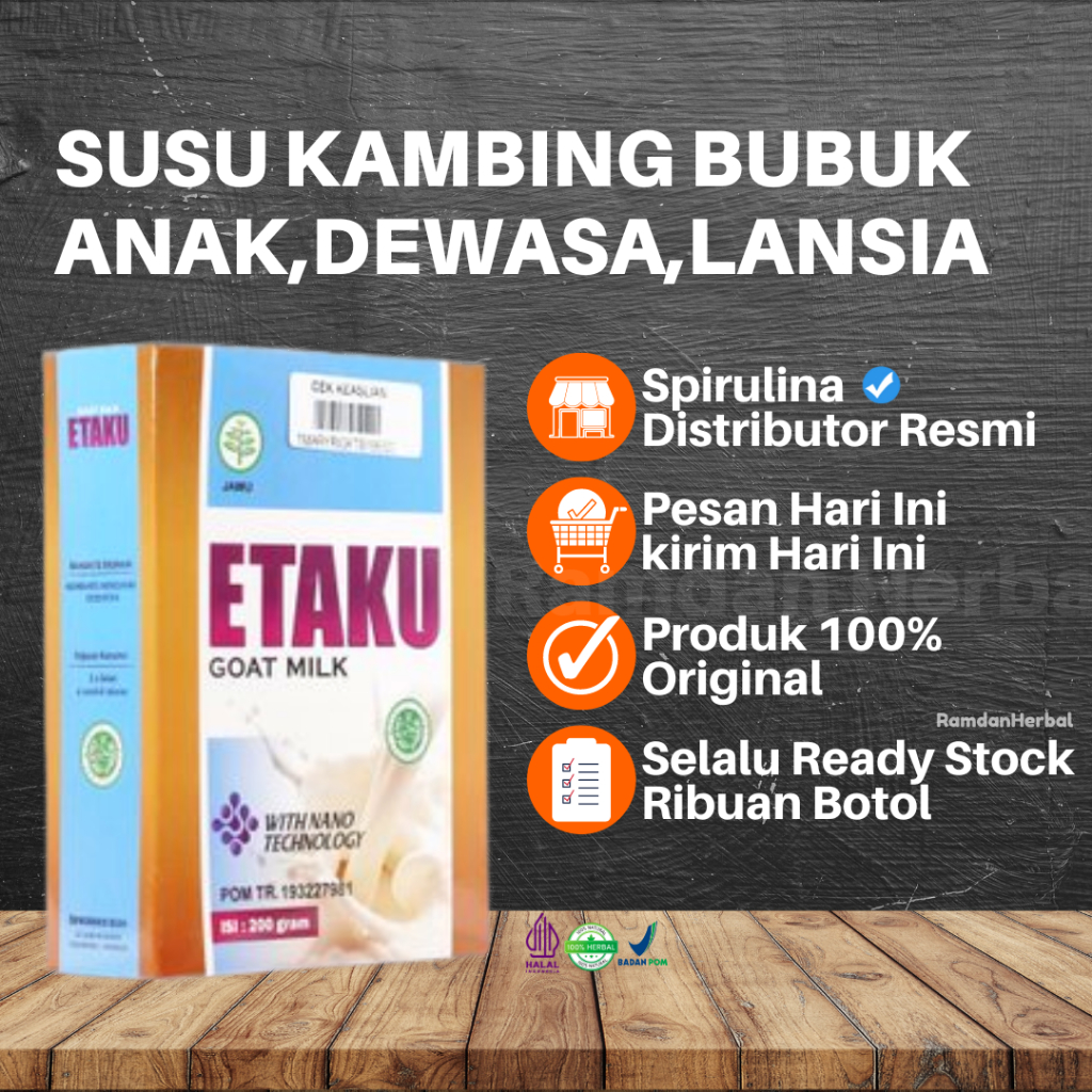 

Susu Bubuk Anak Dewasa Lansia Penambah Nafsu Makan Berat Badan Daya Tah Tubuh Kesehatan Tulang Dan Sendi Susu Kambing Etawa Asli 100% Murni Susu Kambing ETAKU GOATK MILK