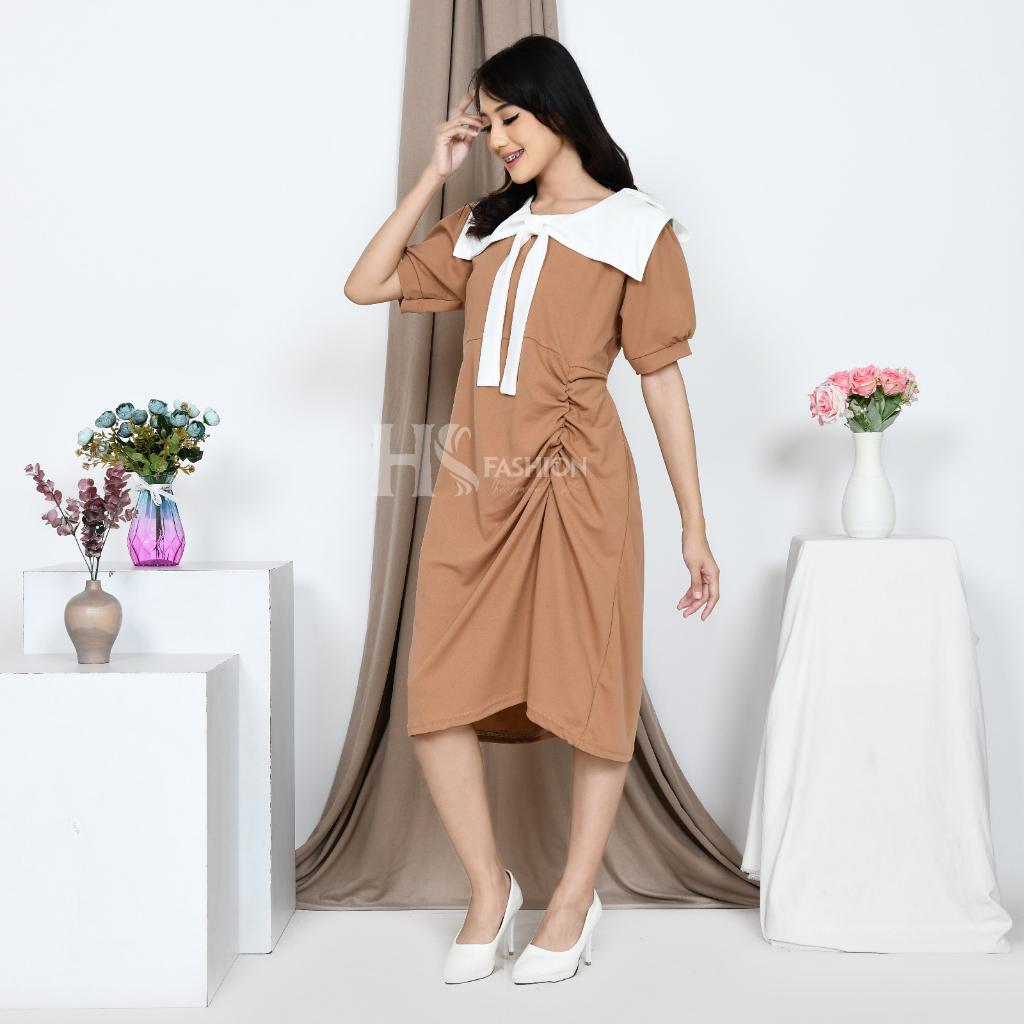 HS - ELISA DRESS / CASUAL MIDI  DRESS KEKINIAN / DRESS STYLE KOREA TERBARU