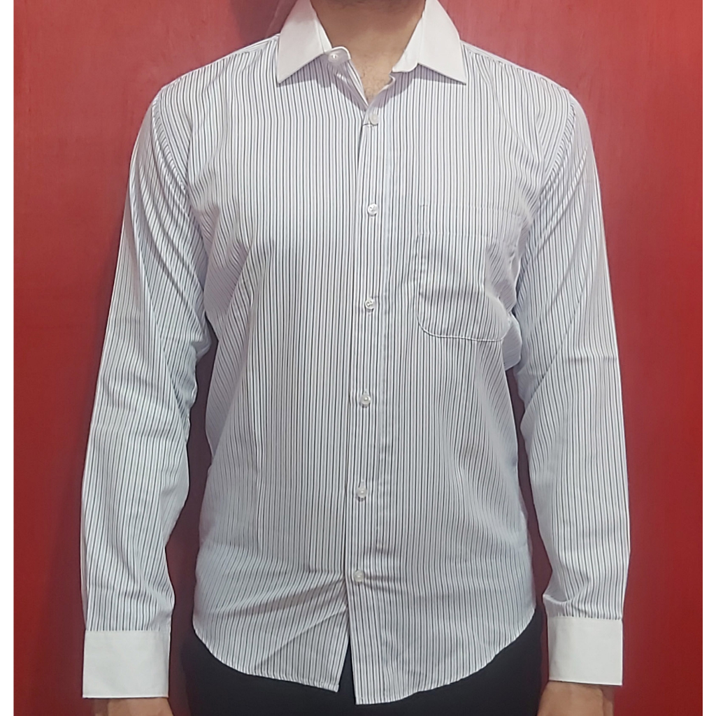 Cole Kemeja Pria Formal Lengan Panjang Putih Bergaris Slimfit NEW