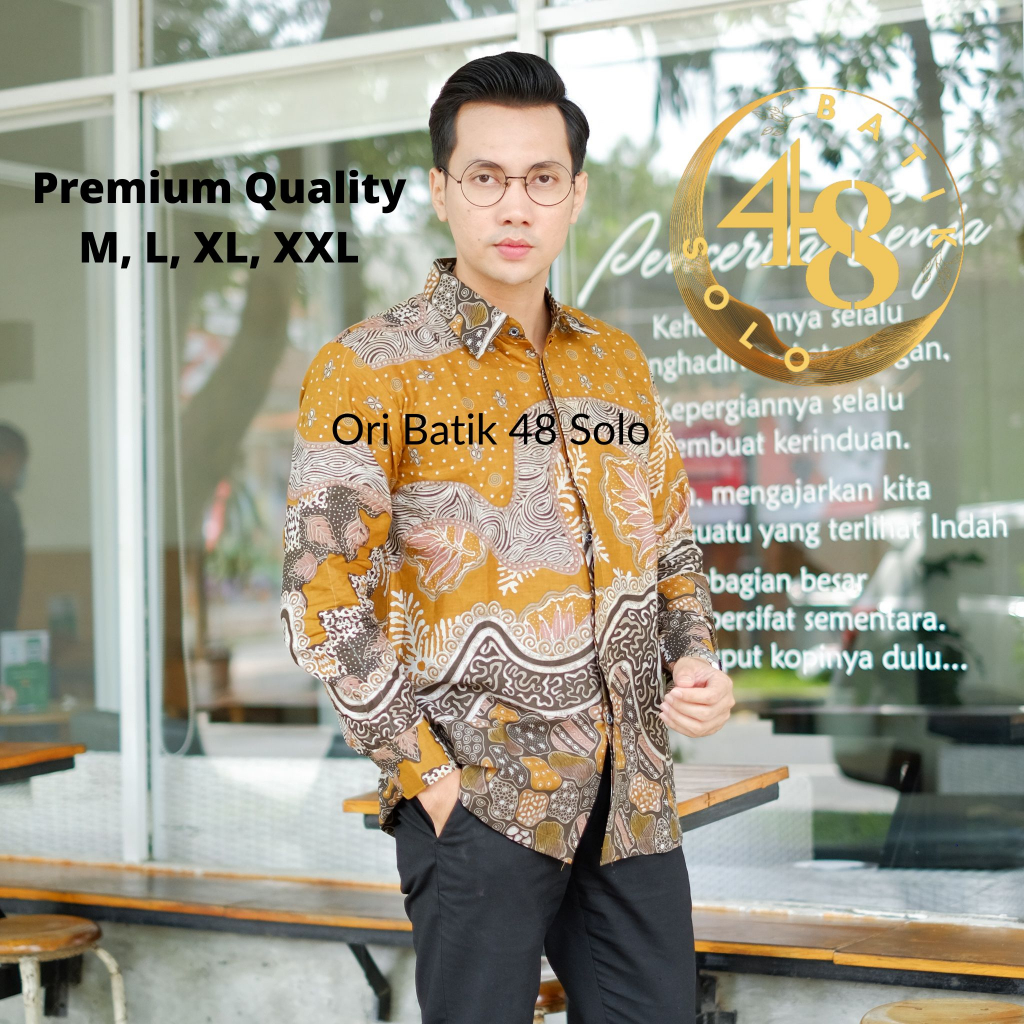 kombling kuning kemeja batik pria lengan panjang lapis furing