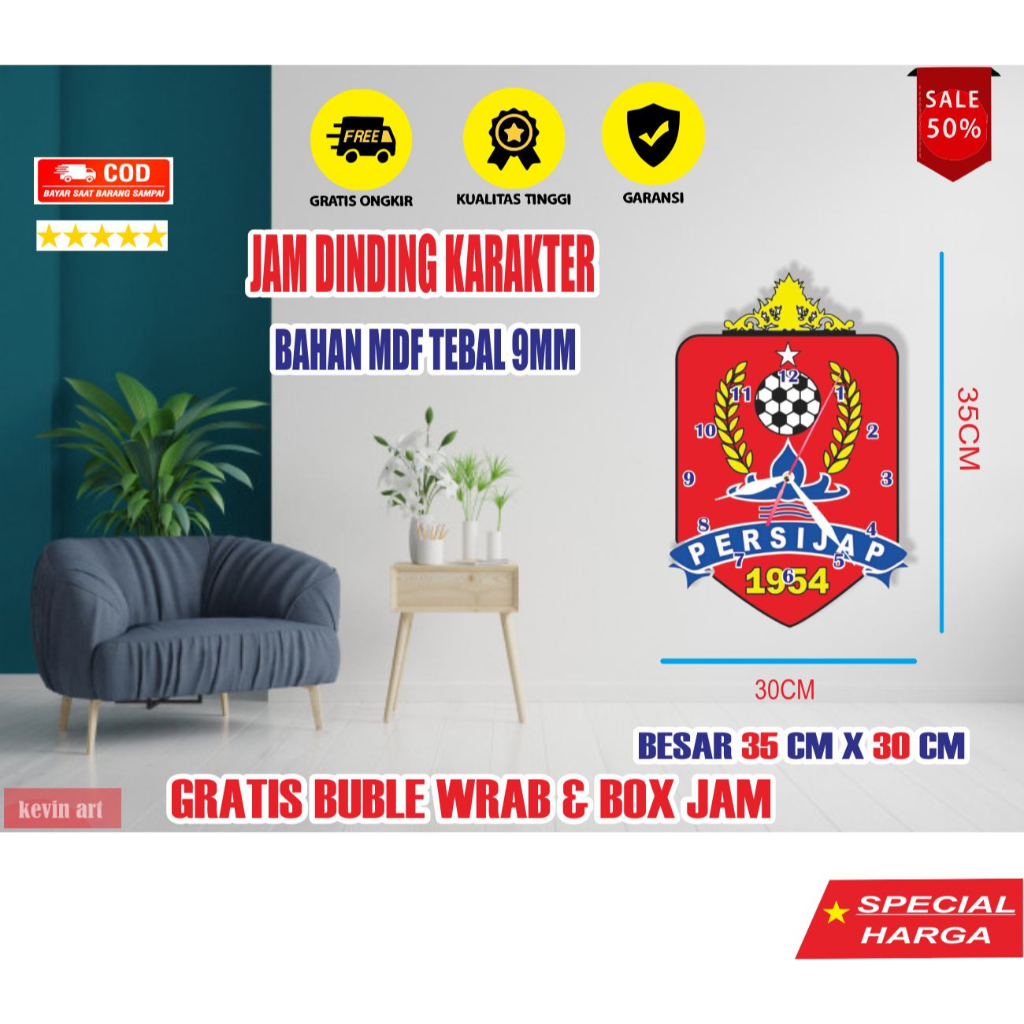 Jam Dinding Unik Jumbo Logo Persijap Jepara Dekorasi Kamar Keren Terbaru