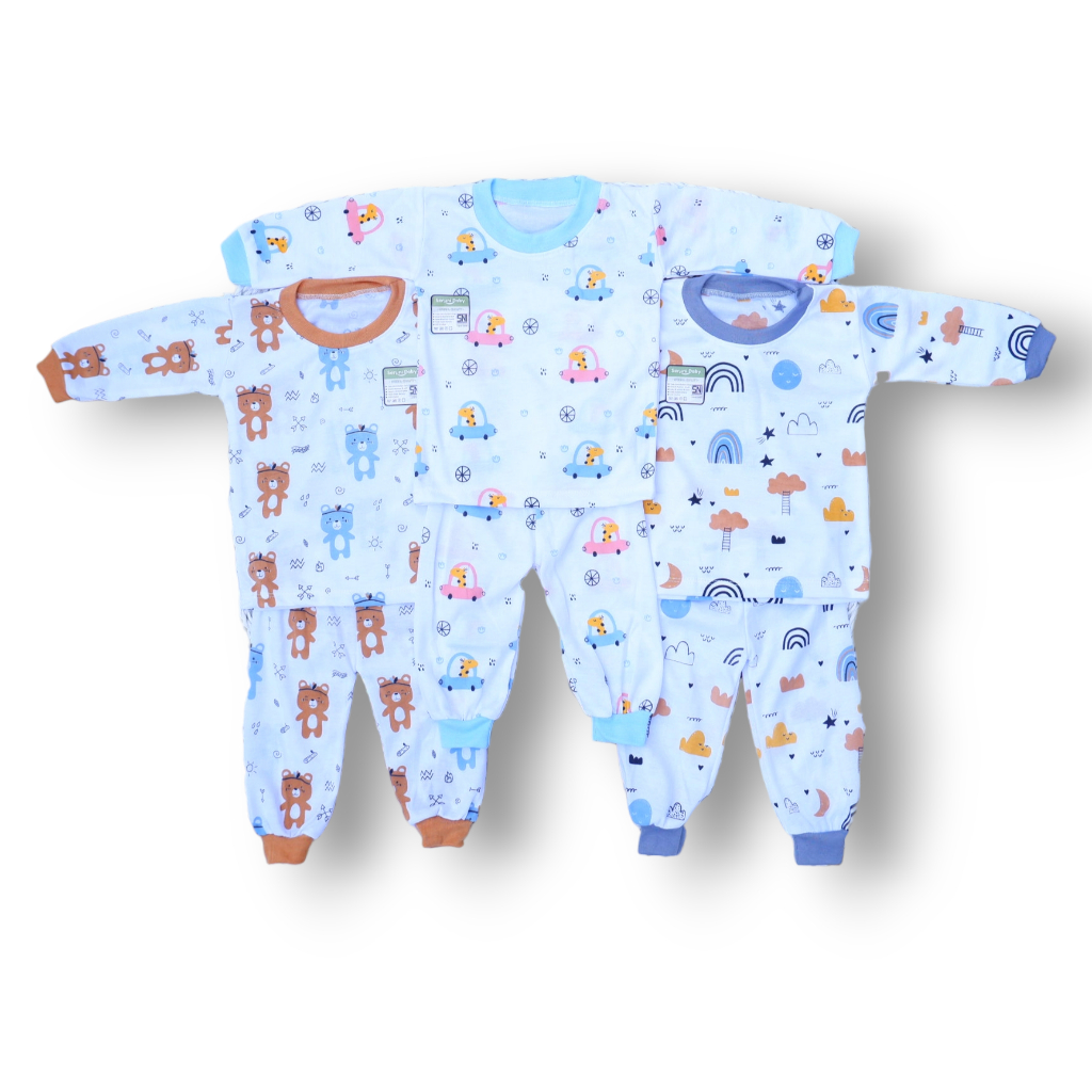 Isi 3 Set Setelan Baju Bayi Seruni Baby SNI Mix Motif 0-12 Bulan