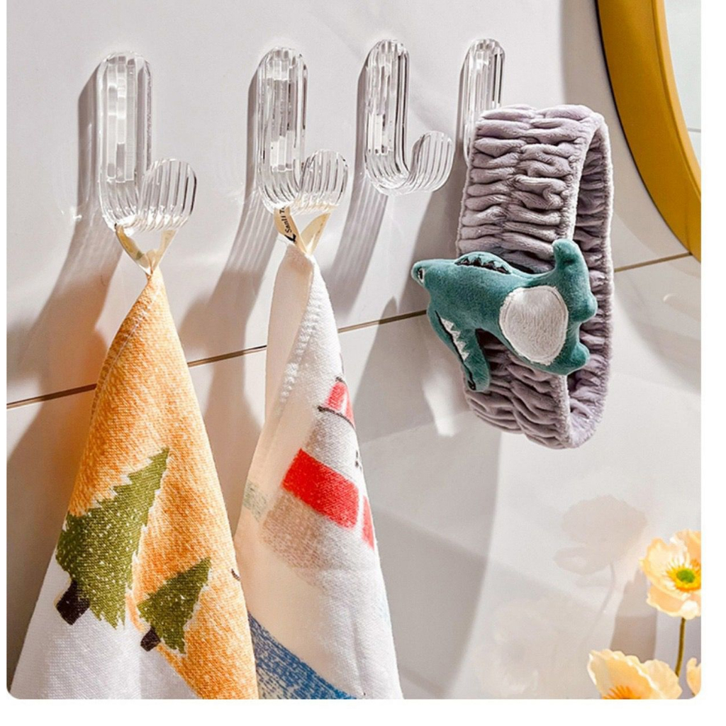 GPO Kait Tempel Dinding J Type Akrilik Kait Serbaguna Gantungan Baju