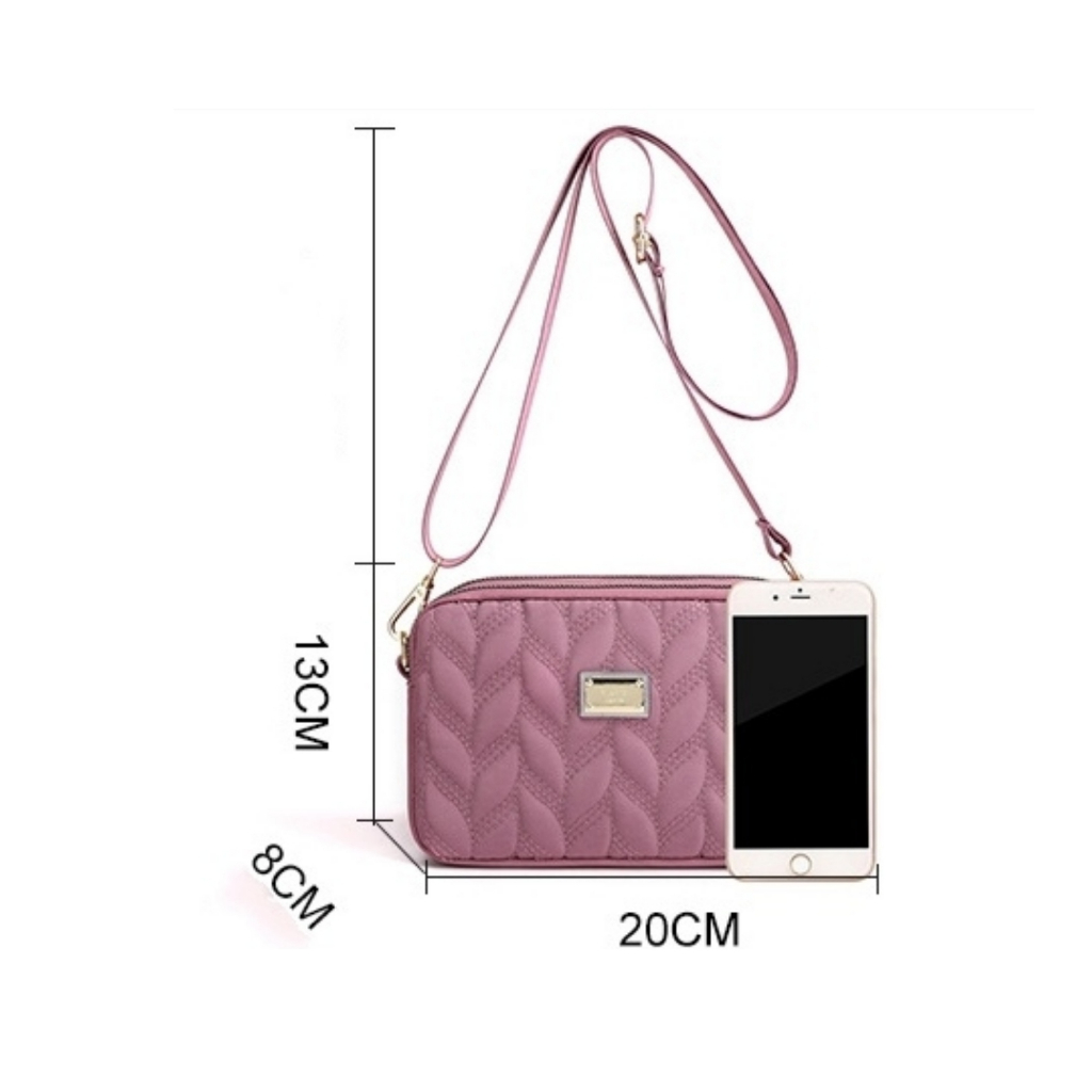 TAS SELEMPANG WANITA KOREA 3 RESLETING KEKINIAN IMPORT NILON SLING BAG CEWEK SIMPLE PINK ADENASA TA790P3 SHOULDER BAHU REMAJA BATAM MURAH PREMIUM FASHION BRANDED