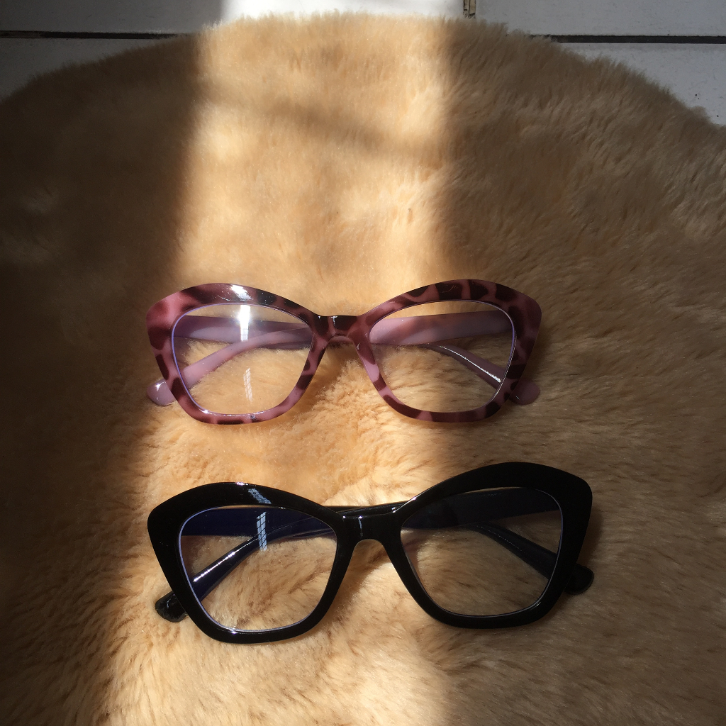 Lensa Bening Cat Eye Diagonal Geometric Polygonal Cheetah Purple Frame Leopard pattern motif ungu fr