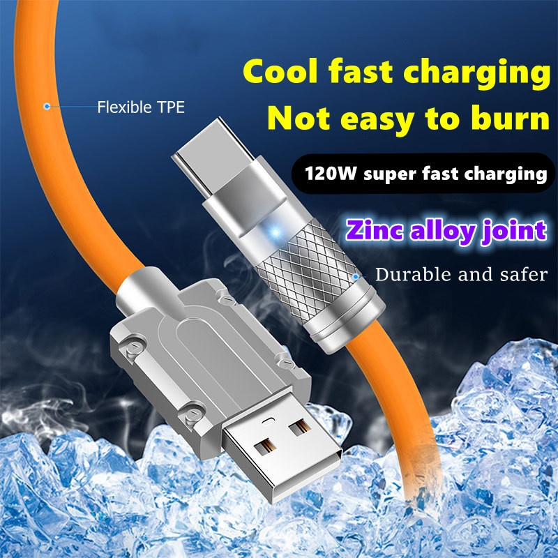 120W 6A Super Fast Charge Type C Kabel Silikon Cair Pengisian Super Cepat/Kabel Data Micro USB Charger Untuk Android &amp; Type C