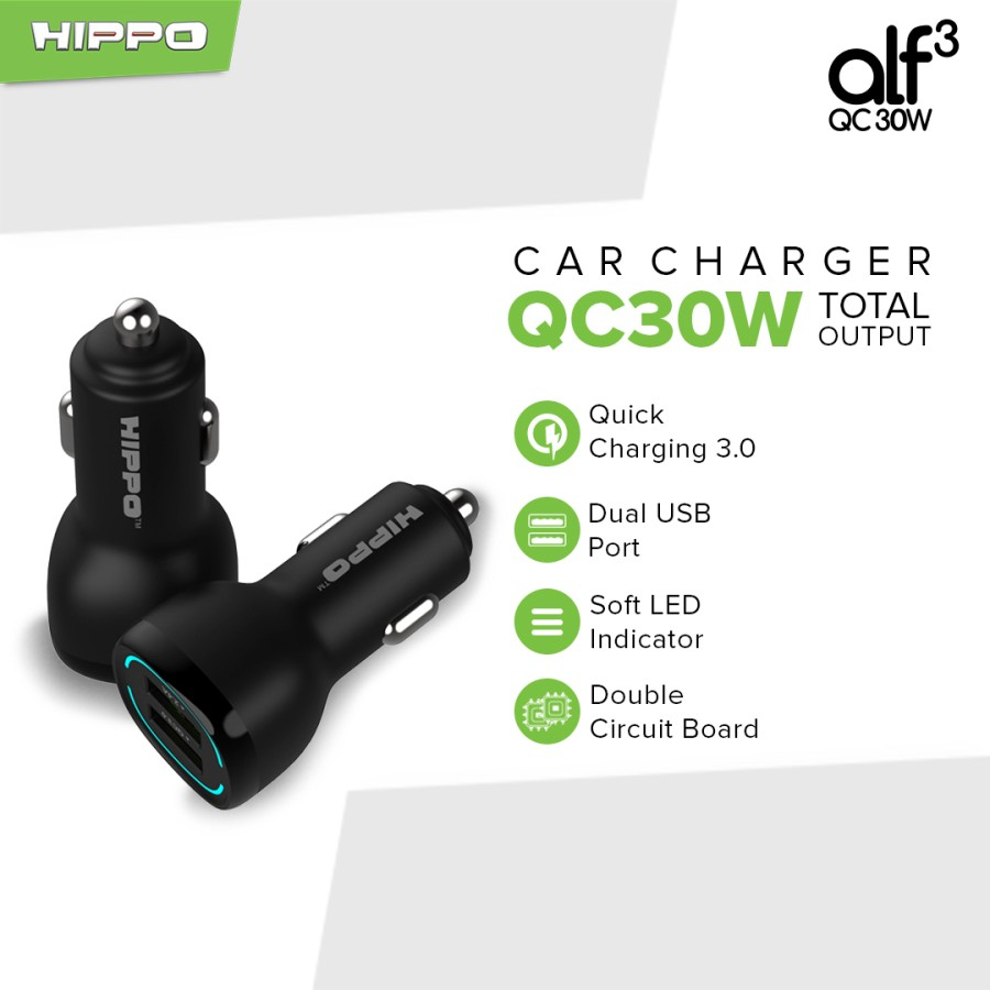 Hippo Car Charger ALF 3 Quick Fast Charging Total 30 W