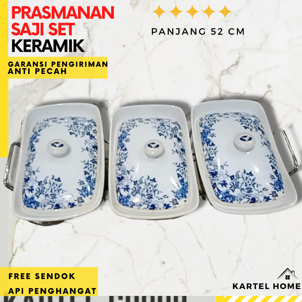 HOME Wadah Saji Makanan Prasmanan Kotak Keramik Motif King Set Isi 3