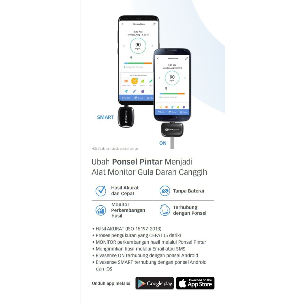 Alat Cek Gula Darah Elvasense - Smartphone Connect Type ON (for Only Android)
