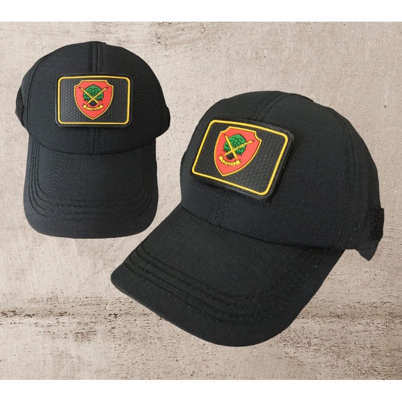 topi tactical hitam perekat logo linmas