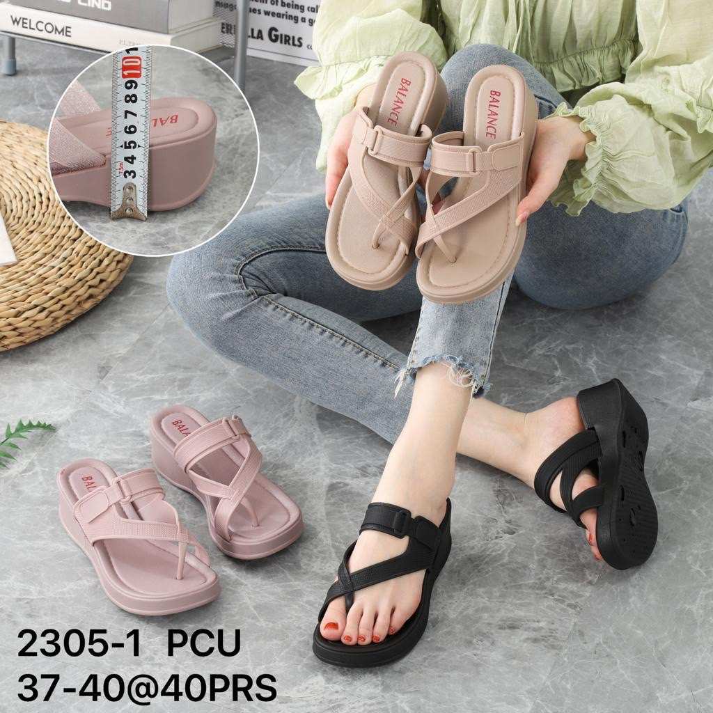 Sandal Jepit Wanita Karet Import BALANCE Motif Tali Silang Ringan Empuk Sol Tebal 5 Cm / 2305-1