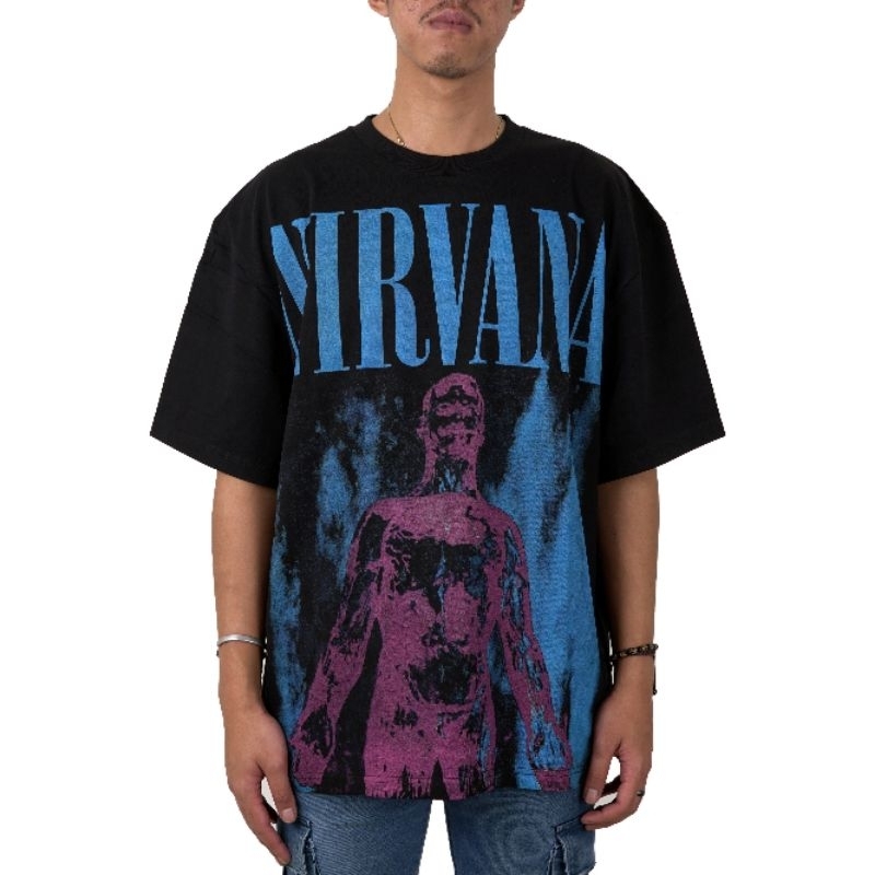 Kaos Lengan Pendek Oversize Band Nirvana Silver Hitam